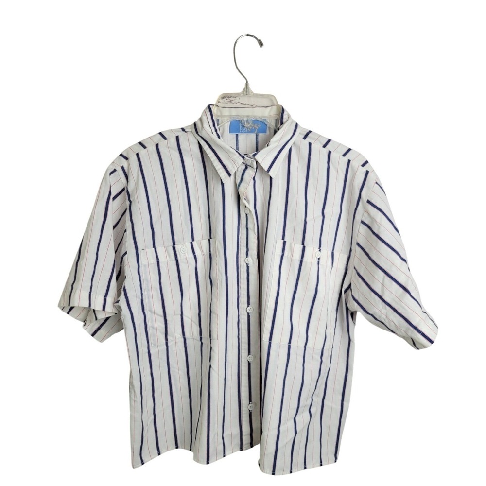 Vtg Rafferty‎ Women's Striped Western Shirt Short Sleeve Junior 13 (46" chest)